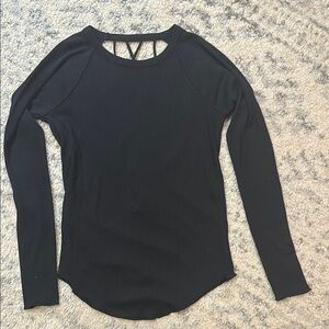NWT - Chaser lightweight ribbed Black Long Sleeve Top with criss cross back